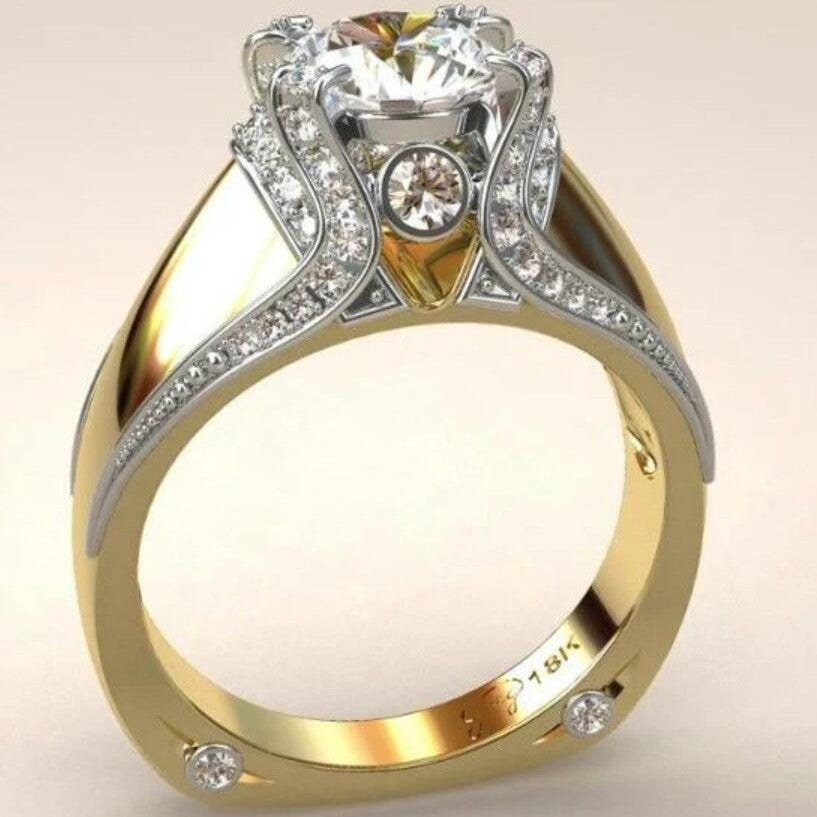 Dual-Tone Oval Zircon Engagement Ring