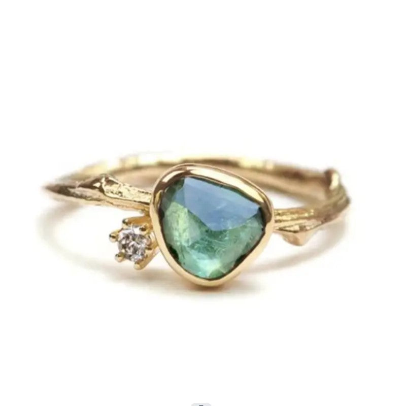 Geometric Irregular Green Stone Ring