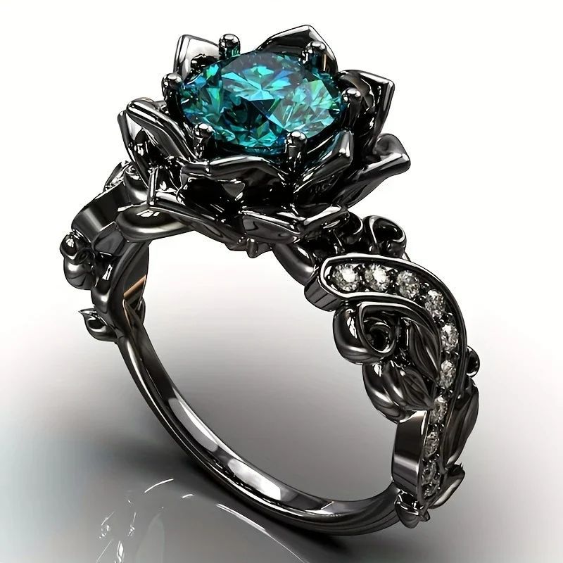 Gun Black Rose Zircon Ring
