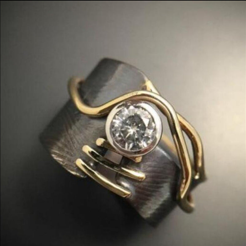 Vintage Wide Wave Motif Zircon Ring | Fashion Accessories