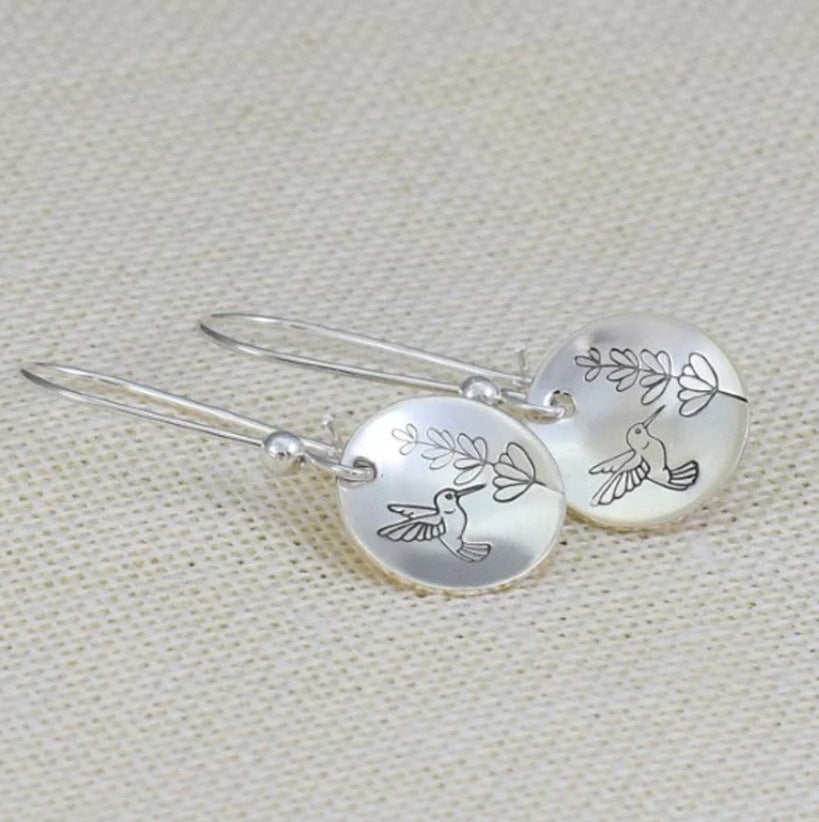 Bird Flower Round Vintage Earrings