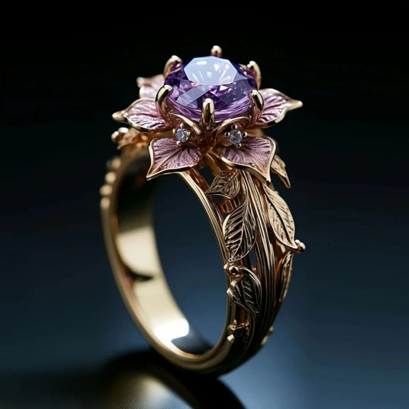 Leaf & Flower Two-Tone Zircon Ring | Women's Jewelry