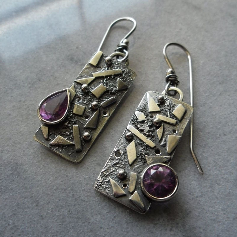Asymmetric Carved Amethyst Earrings