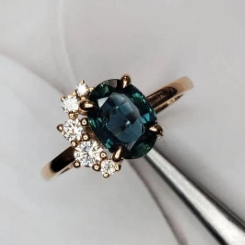 Brass Gold-Plated Blue Zircon Ring