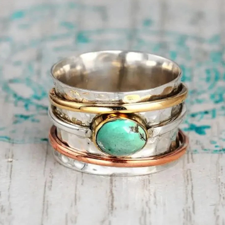 Vintage Turquoise Three-Color Ring