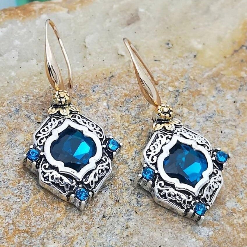Sapphire Carved Vintage Earrings