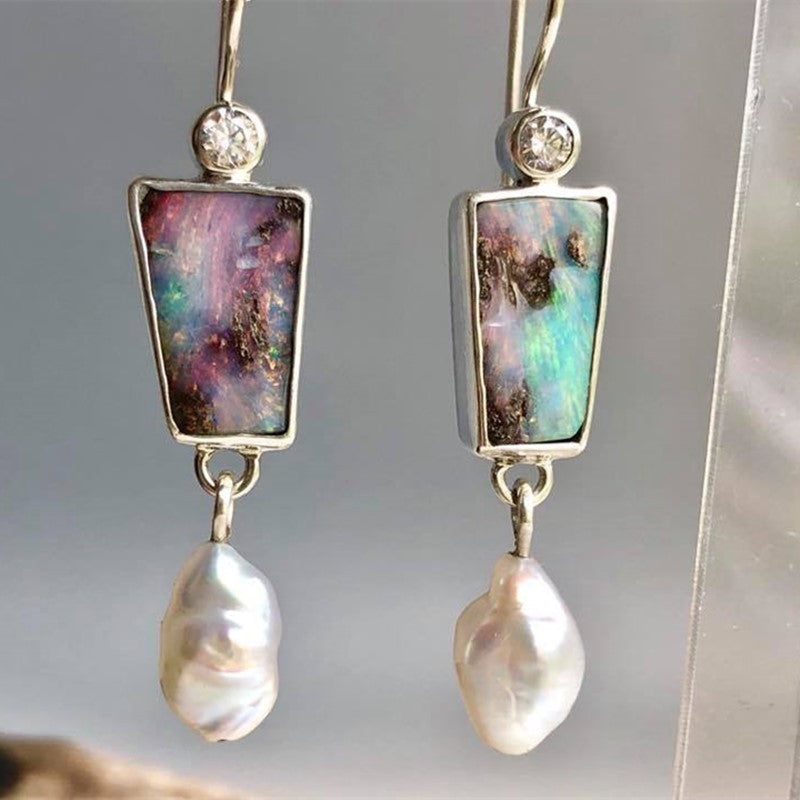 Color Opal Pearl Pendant Earrings