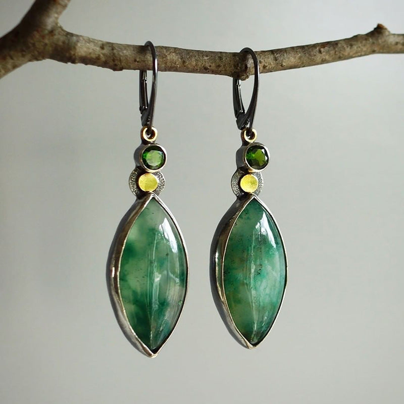 Green Chalcedony Leaf Ear Drops