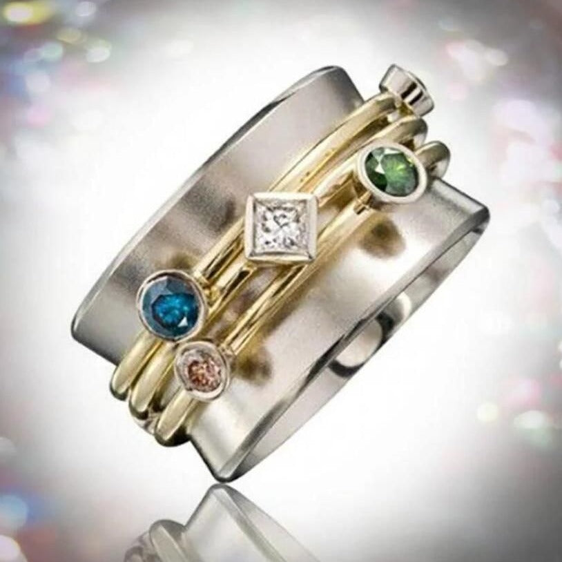 Geometric Multi-Color Zircon Ring