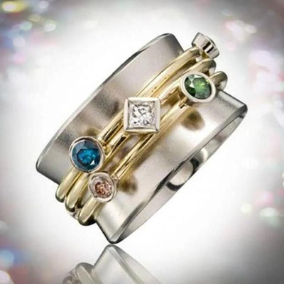 Geometric Multi-Color Zircon Ring