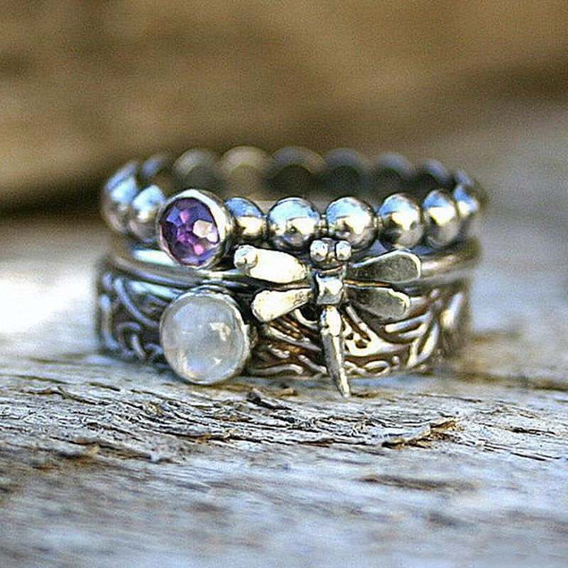 Three-in-One Dragonfly Gem Ring
