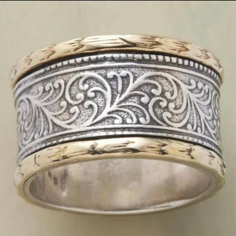 Wide Two-Tone Engraved Band | Vintage Men's Rings