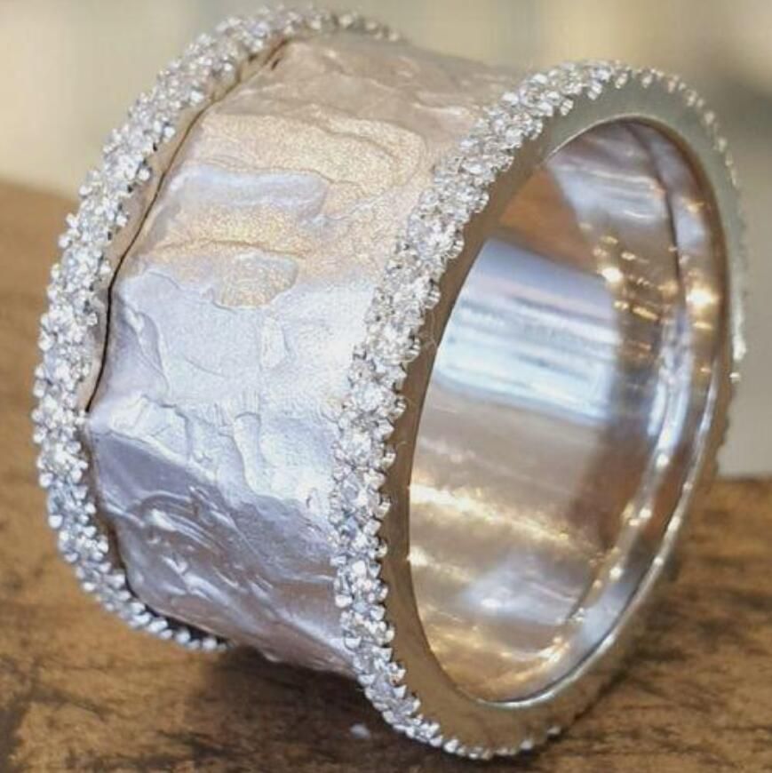 Wide Asymmetrical Zircon Band | Silver Party Rings