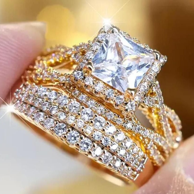 Princess Cut Zircon Wedding Set | 3-Piece Bridal