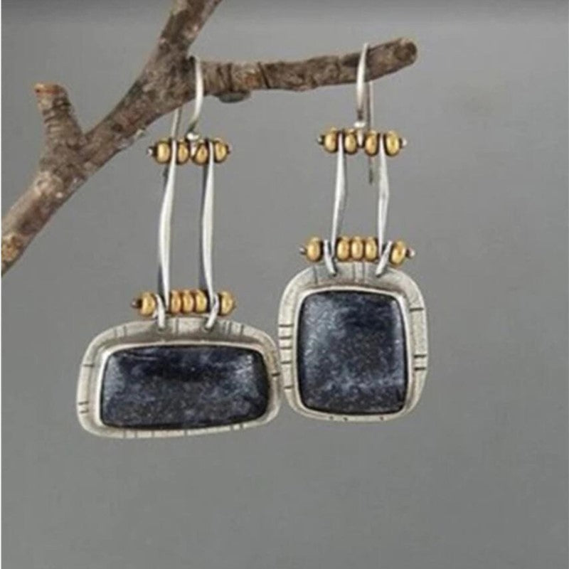 Asymmetric Deep Blue Stone Earrings