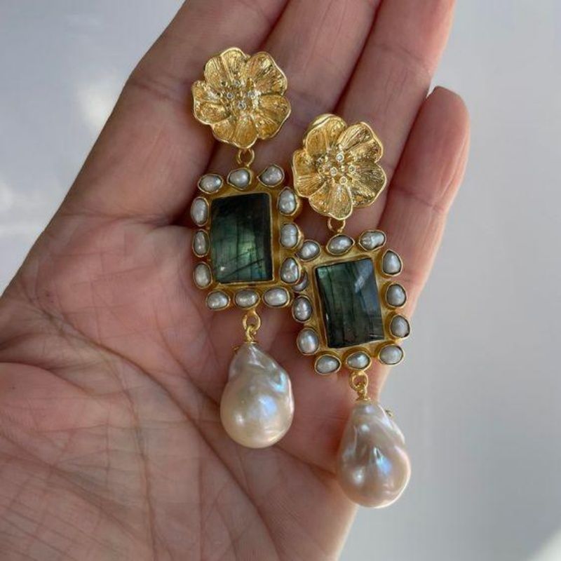 French Floral Pearl Vintage Earrings