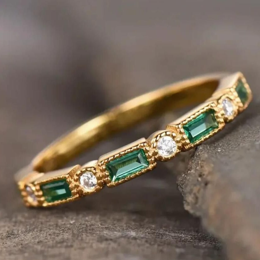 Vintage-style brass micro-paved zirconia ring