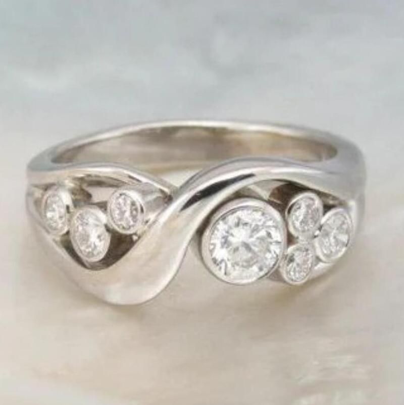 Geometric Silver Zircon Ring