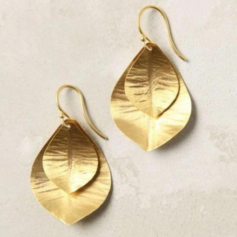 Gold Double Leaf Statement Earrings