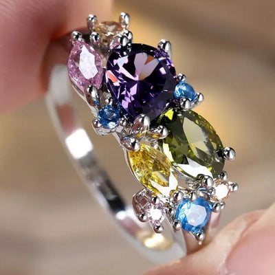 Colorful Floral Zircon Party Ring