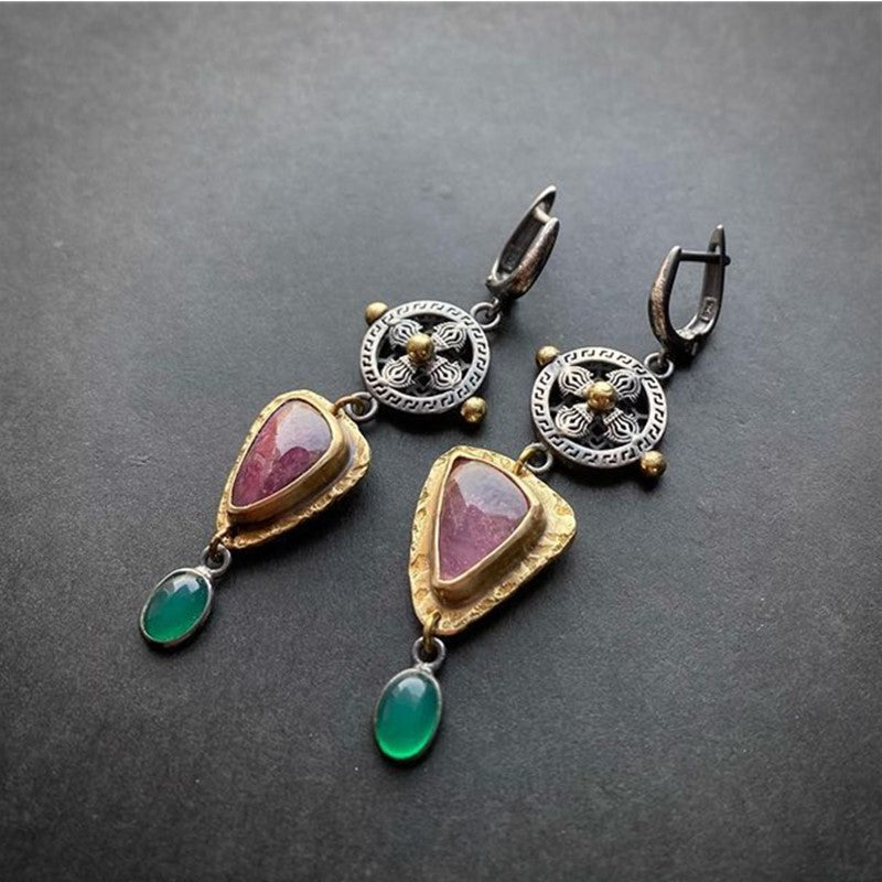 Tribal Color Stone Hanging Earrings