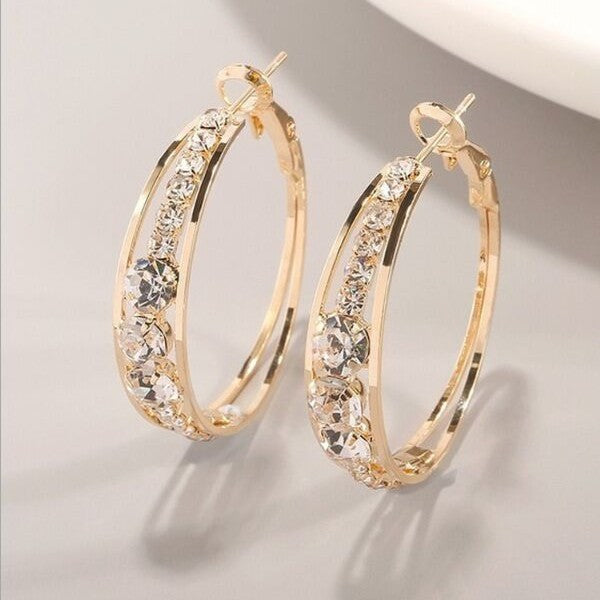 Gold Diamond Circle Earrings