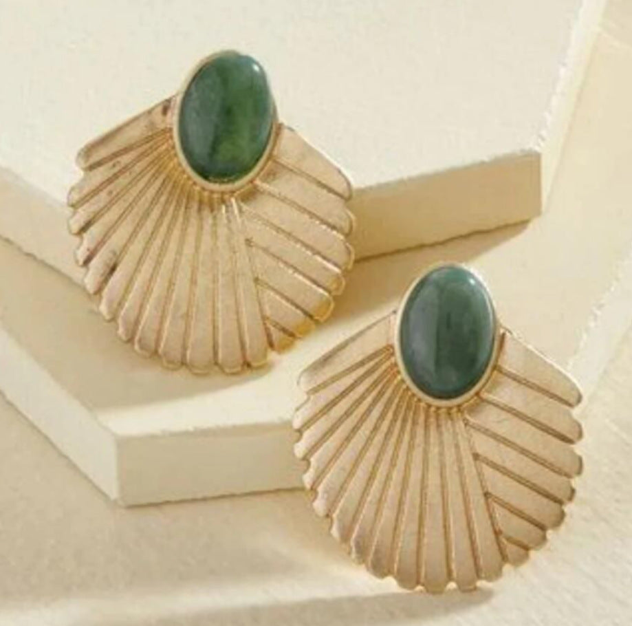 Fan Natural Turquoise Statement Earrings