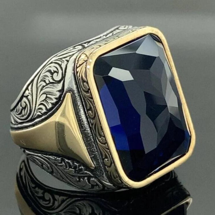 Black Geometric Zircon Wide Band | Men's Fashion Rings