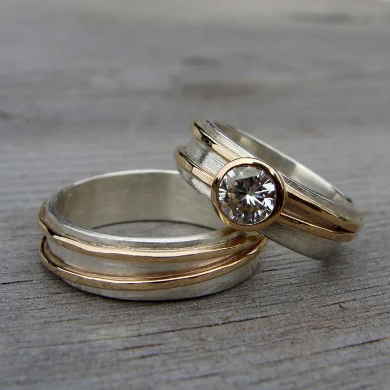 Two-Tone Zircon Couple Rings | Unisex Fashion Jewelry
