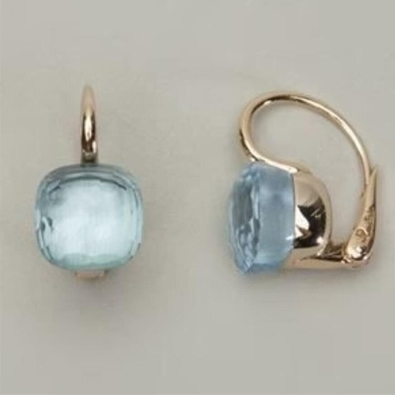 Geometric Blue Square Stone Earrings