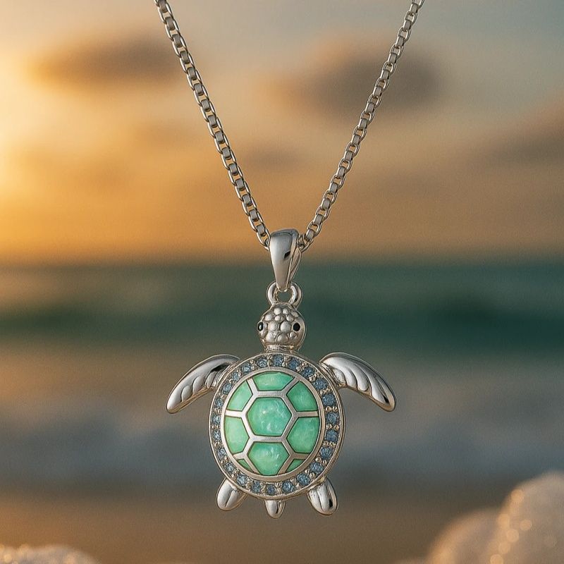 Snake bone chain ocean turtle necklace
