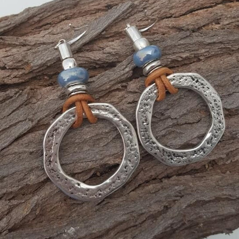 Vintage Blue Circle Hoop Earrings