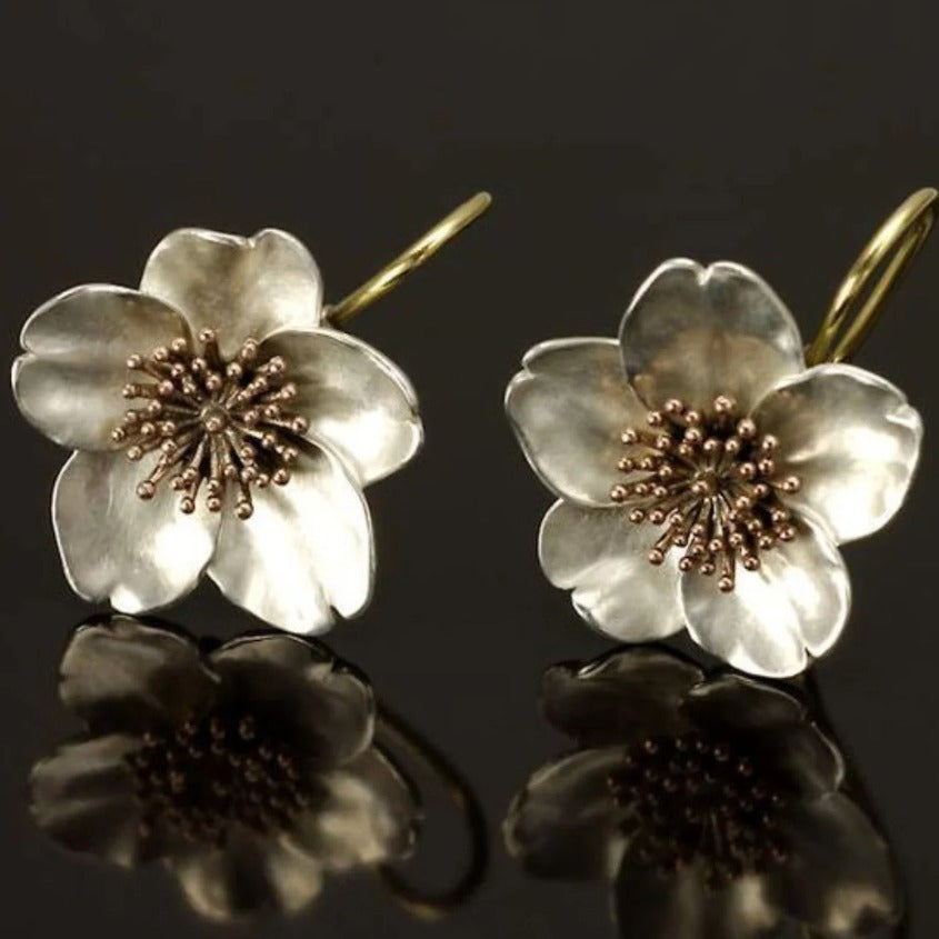 Gold Floral Shaped Drop Earrings