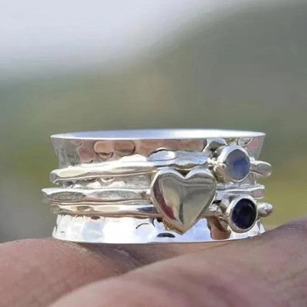 Rotating Heart Blue White Diamond Ring