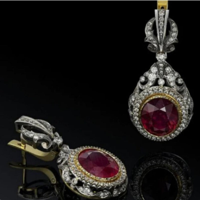 Red Gemstone Diamond Earrings