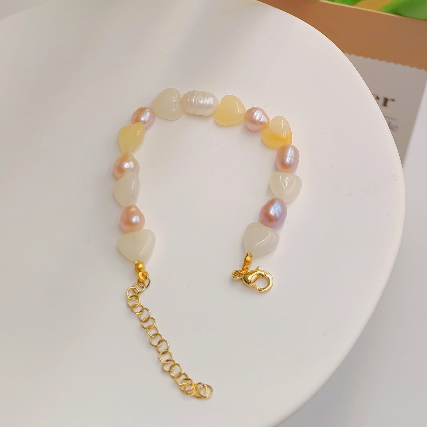 Freshwater Pearl Heart Shape Natural Stone Bracelet