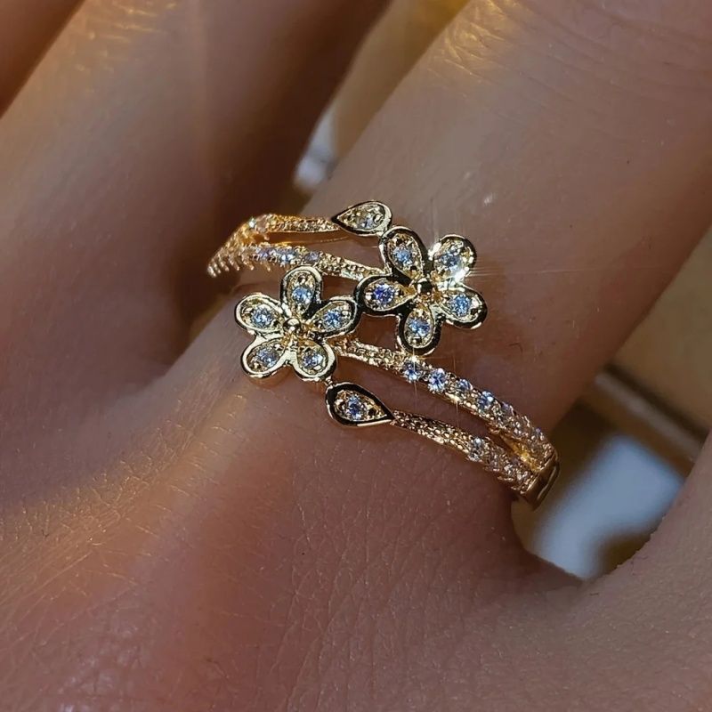 Micro-Pave Floral Zircon Ring | Luxury Women's Jewelry