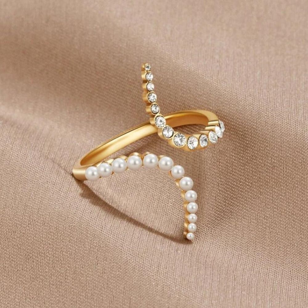 Geometric Gold Pearl Open Ring