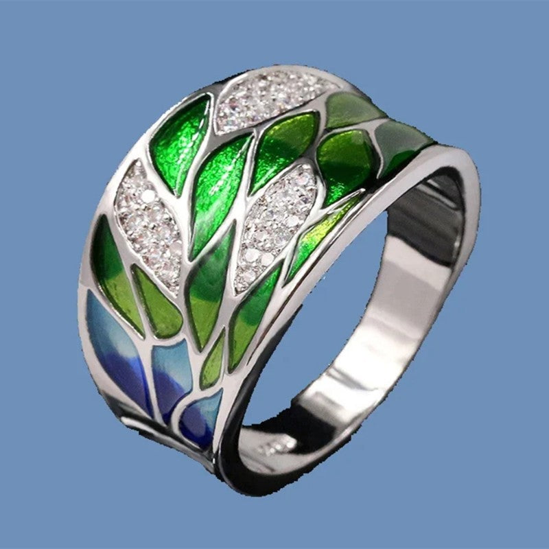 Wide Color Enamel Leaf Ring