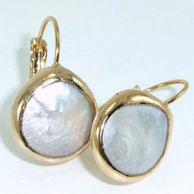 Gold Round White Ear Hooks