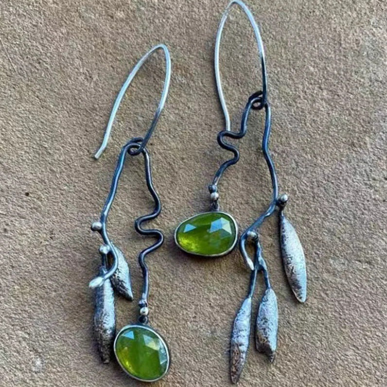 Green Crystal Asymmetric Earrings