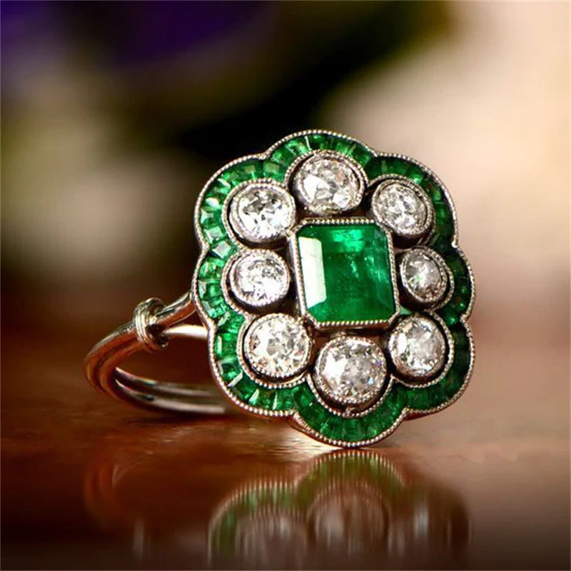 Emerald gold-plated zirconium ring