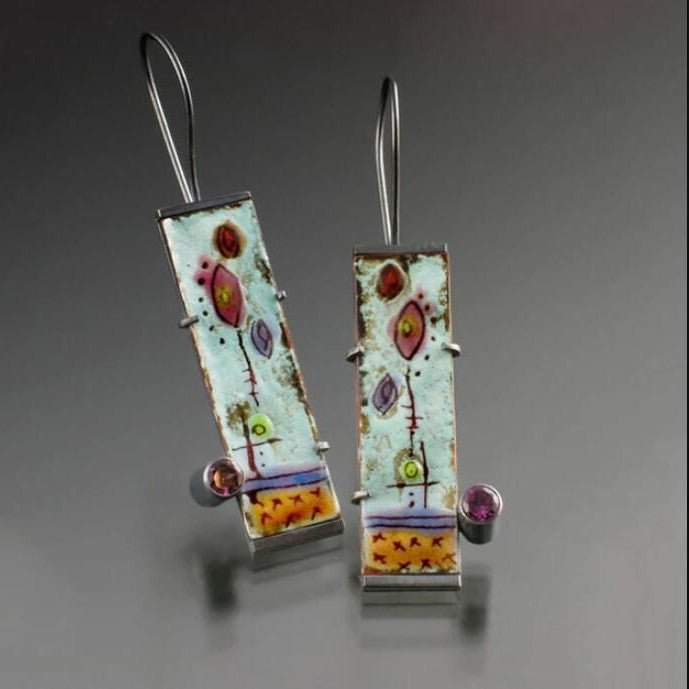 Hand-Painted Floral Enamel Earrings