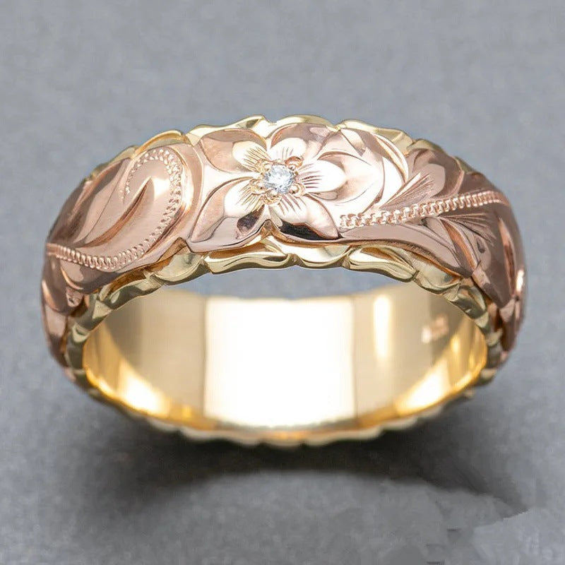 Floral Engraved Two-Tone Band Ring | Women's Rings