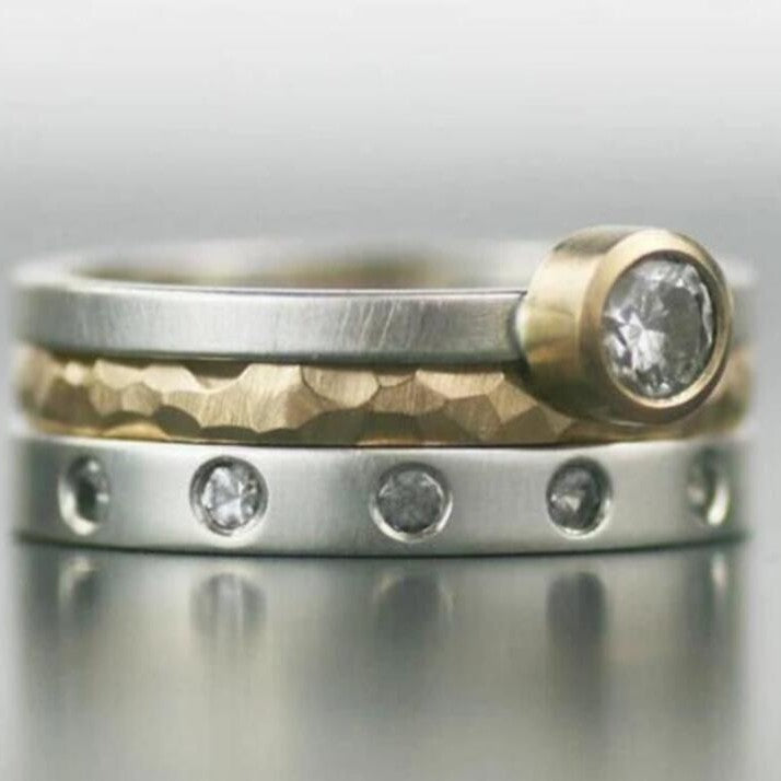 Geometric Two-Tone Zircon Band | Women's Fashion Rings