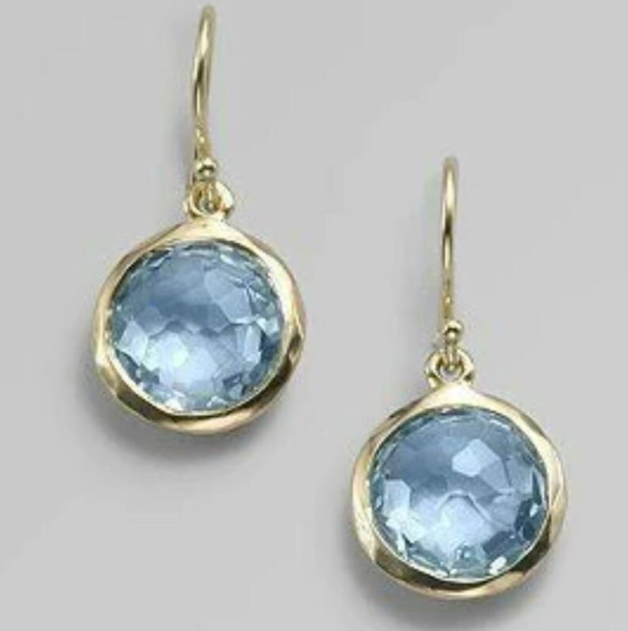 Gold Sea Blue Crystal Statement Earrings