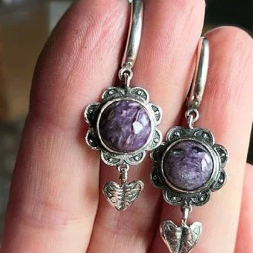Purple Stone Plant Earrings
