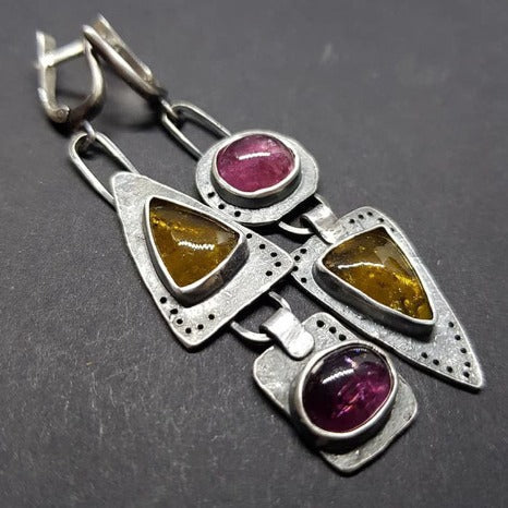 Triangle Purple Orange Drop Earrings