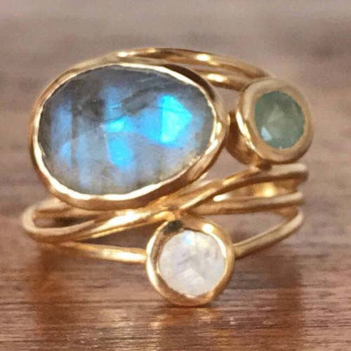 Hollow Wide Band Geometric Gold Crystal Ring