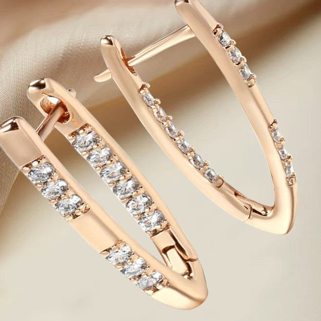 Rose gold inlaid sparkling zircon earrings
